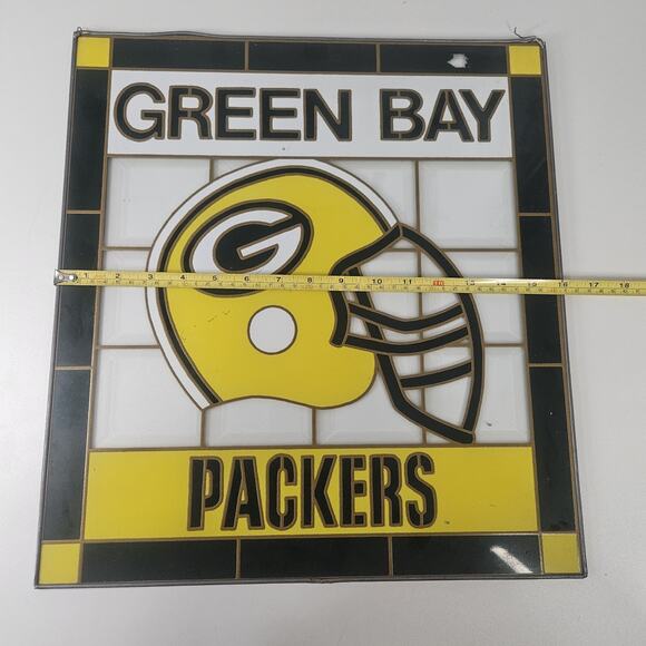 VTG Green Bay Packers Stained Glass Man Cave Bar Game Room Suncatcher Decor - Picture 7 of 7